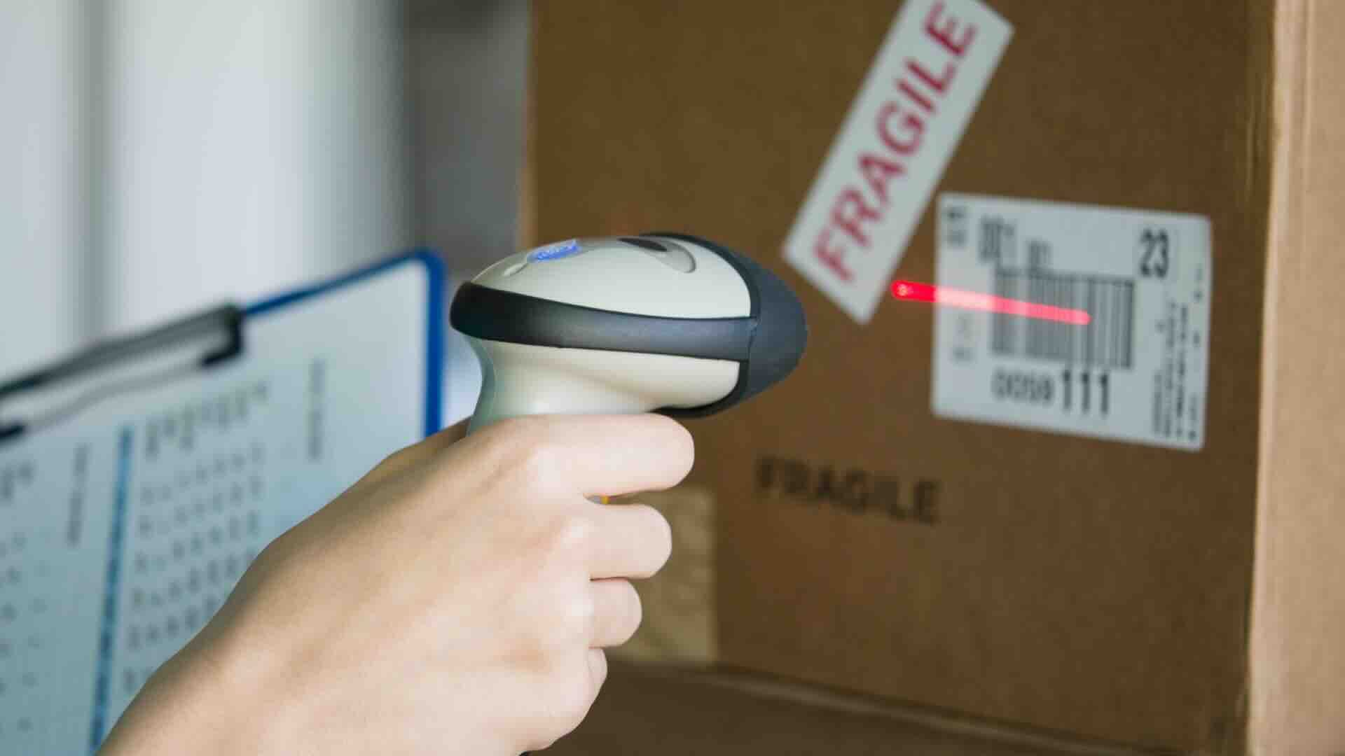 Handheld barcode scanner used in warehouse operations